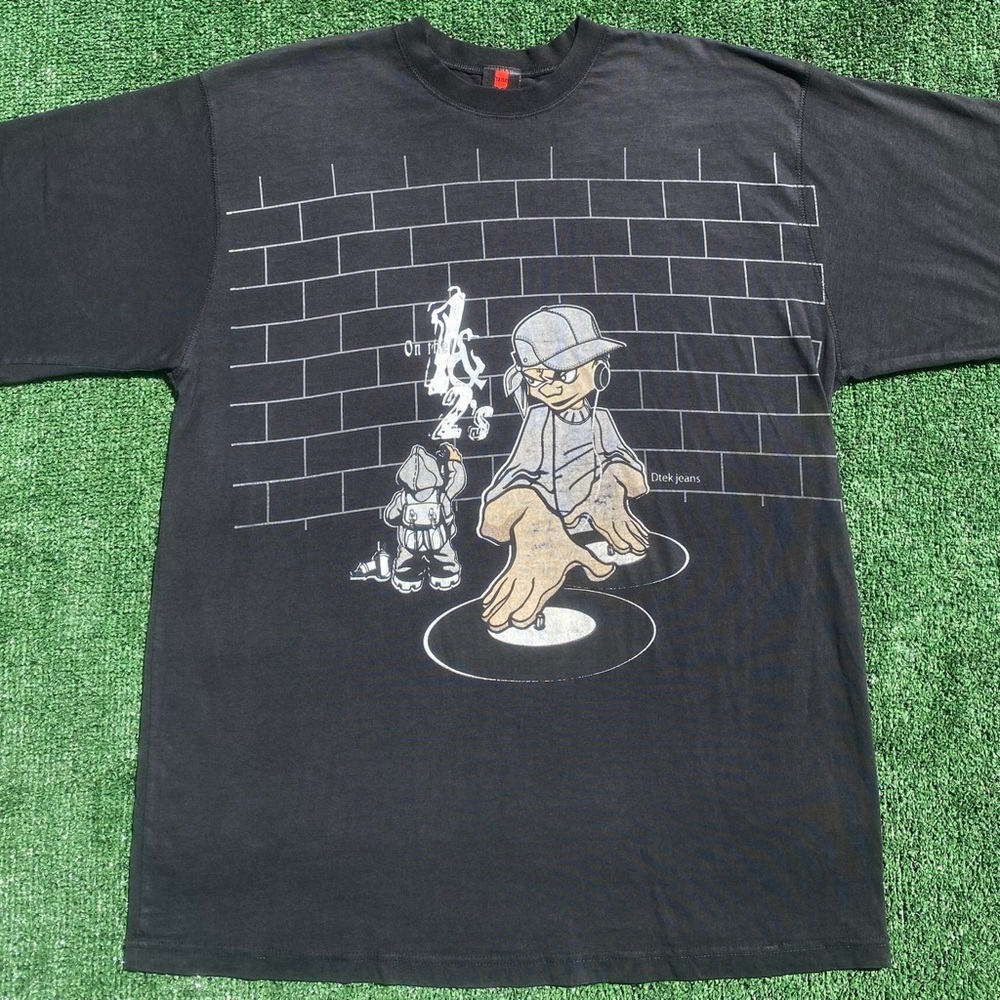 Vintage Y2K Dtek Jeans Rap Hip Hop Cartoon DJ T-shirt Mens Sz XL Long